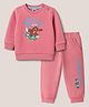 Zero Terry Knit Full Sleeves T-Shirt & Joggers Set with Bear Print - Pink