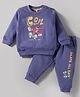 Zero Terry Knit Full Sleeves T-Shirt & Joggers Set with Bear Print - Royal Blue