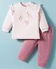 Zero Interlock Knit Full Sleeves T-Shirt & Joggers Set with Bird Print - Rose Gold
