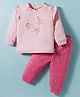 Zero Interlock Knit Full Sleeves T-Shirt & Joggers Set with Bird Print - Pink