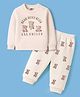 Zero Interlock Knit Full Sleeves T-Shirt & Joggers Set with Teddy & Text Print - Cream