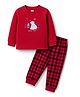 Zero Interlock Knit Full Sleeves T-Shirt & Joggers Set with Checks & Animal Print - Red