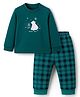Zero Interlock Knit Full Sleeves T-Shirt & Joggers Set with Checks & Animal Print - Dark Green