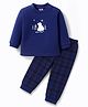 Zero Interlock Knit Full Sleeves T-Shirt & Joggers Set with Checks & Animal Print - Navy Blue