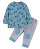 Zero Interlock Knit Full Sleeves T-Shirt & Joggers Set with Stripes & Vehicle Print - Grey & Light Blue