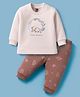 Zero Interlock Knit Full Sleeves T-Shirt & Joggers Set with Rabbit Print - Cream & Brown