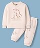 Zero Interlock Knit Full Sleeves T-Shirt & Joggers Set With Giraffe Print - Cream