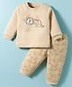 Zero interlock Knit Full Sleeves Night Suit With Animal Print - Cream