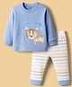 Zero Interlock Knit Full Sleeves T-Shirt & Striped Jogger Set With Animal Embroidery - Grey