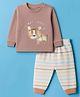 Zero Interlock Knit Full Sleeves T-Shirt & Striped Jogger Set With Animal Embroidery - Rose Gold