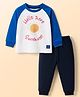 Zero Interlock Knit Full Raglan Sleeves T-Shirt & Joggers Set with Hello There Sunshine Print - Navy Blue & Royal Blue