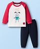 Zero Interlock Knit Full Raglan Sleeves T-Shirt & Joggers Set with Animal & Text Print - Navy Blue & Red
