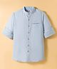 Kookie Kids Cotton Woven Full Sleeves Solid Color Shirt with Mandarin Collar - Light Blue