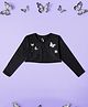 Kiddopanti Fleece Knit Full Sleeves Butterfly Applique Detailed Rhinestone Embellished Shrug - Black