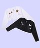 Kiddopanti Fleece Knit Pack Of 2 Full Sleeves Butterfly Applique Detailed & Rhinestone Embellished Shrug - Black & White
