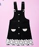 Kiddopanti Denim Woven Sleeveless Floral Lace Detailed & Beads Embellished Pinafore Dress - Black