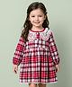 Mark & Mia Woven Full Sleeves Frock with Peter Pan Collar & Lace Detailing with Checks - Red