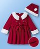 Mark & Mia Knit Full Sleeves Christmas Solid Colour Frock With Cap - Maroon