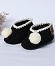Funkrafts Knit Handmade Crochet Designed & Pom Pom Embellished Booties - Black
