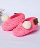 Funkrafts Knit Handmade Crochet Designed & Pom Pom Embellished Booties - Pink