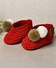 Funkrafts Knit Handmade Crochet Designed & Pom Pom Embellished Booties - Red