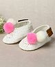 Funkrafts Knit Handmade Crochet Designed & Pom Pom Embellished Booties - White & Pink