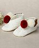 Funkrafts Knit Handmade Crochet Designed & Pom Pom Embellished Booties - White & Red