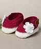 Funkrafts Knit Floral Applique Detailed Handmade Crochet Booties - Pink