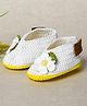 Funkrafts Knit Floral Applique Detailed Handmade Crochet Booties - White & Yellow