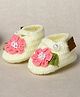Funkrafts Knit Pearls Embellished Floral Applique Detailed Handmade Crochet Booties - Off White & Pink