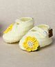 Funkrafts Knit Pearls Embellished Floral Applique Detailed Handmade Crochet Booties - Off White & Yellow