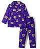 Babyhug Cotton Knit Full Sleeves Co-ords Night Suit With Animal Print - Navy Blue
