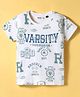 RUFF Cotton Knit Half Sleeves T-Shirt With Varsity Text Print - Blue & White
