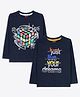 Ariel Cotton Knit Pack Of 2 Full Sleeves Football & Rubik Cube Printed Tees - Navy Blue