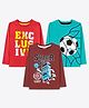 Ariel Cotton Knit Pack Of 3 Full Sleeves Sports Theme & Typography Printed Tees - Red Teal Blue & Brown