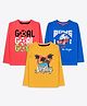 Ariel Cotton Knit Pack Of 3 Full Sleeves Goal Text & Cars Printed Tees - Red Blue & Mustard