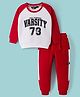 Ruff Fleece Knit Full Raglan Sleeves Winter Wear T-Shirt & Lounge Pant Set with Text Print - Red