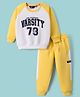Ruff Fleece Knit Full Raglan Sleeves Winter Wear T-Shirt & Lounge Pant Set with Text Print - Lemon