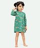 Ariel Cotton Knit Full Sleeves Animals Printed Dress - Green