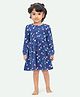 Ariel Cotton Knit Full Sleeves Cherries Printed Dress - Blue