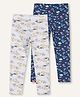 Ariel Cotton Knit Pack Of 2 Cats & Abstract Printed Leggings - Grey & Blue