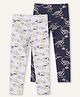 Ariel Cotton Knit Pack Of 2 Dinosaurs & Cats Printed Leggings - Grey & Navy Blue