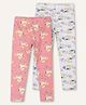 Ariel Cotton Knit Pack Of 2 Unicorn & Cats Printed Leggings - Grey & Orange