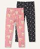 Ariel Cotton Knit Pack Of 2 Unicorn & Floral Printed Leggings - Orange & Black