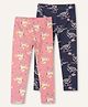 Ariel Cotton Knit Pack Of 2 Unicorn & Dinosaur Printed Leggings - Orange & Navy Blue