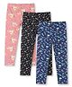 Ariel Cotton Knit Pack Of 3 Unicorn & Floral Printed Leggings - Orange Black & Blue