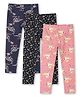 Ariel Cotton Knit Pack Of 3 Dinosaur & Floral Printed Leggings - Navy Blue Black & Orange