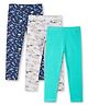 Ariel Cotton Knit Pack Of 3 Dinosaur & Floral Printed Leggings - Grey Turquoise & Navy Blue