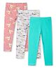 Ariel Cotton Knit Pack Of 3 Unicorn & Cats Printed Leggings - Orange Grey & Turquoise Blue