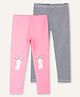 Ariel Cotton Knit Pack Of 2 Striped & Cute Bunny Printed Leggings - Pink & Black